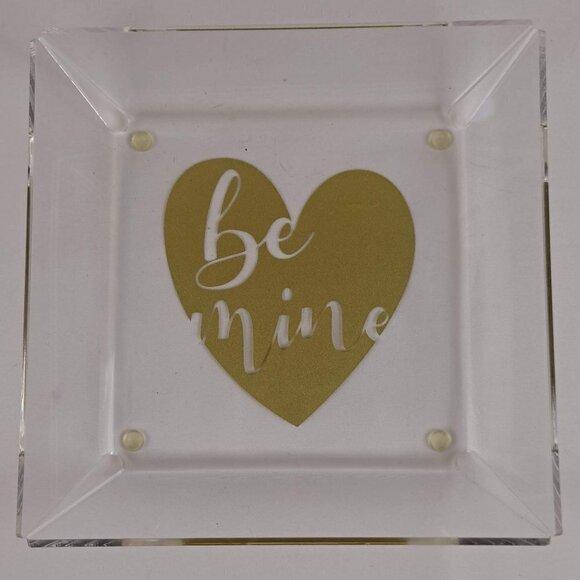"Be Mine" Clear Acrylic Tray with Gold Graphic Silicone Pads on Bottom NWOT - Picture 1 of 6